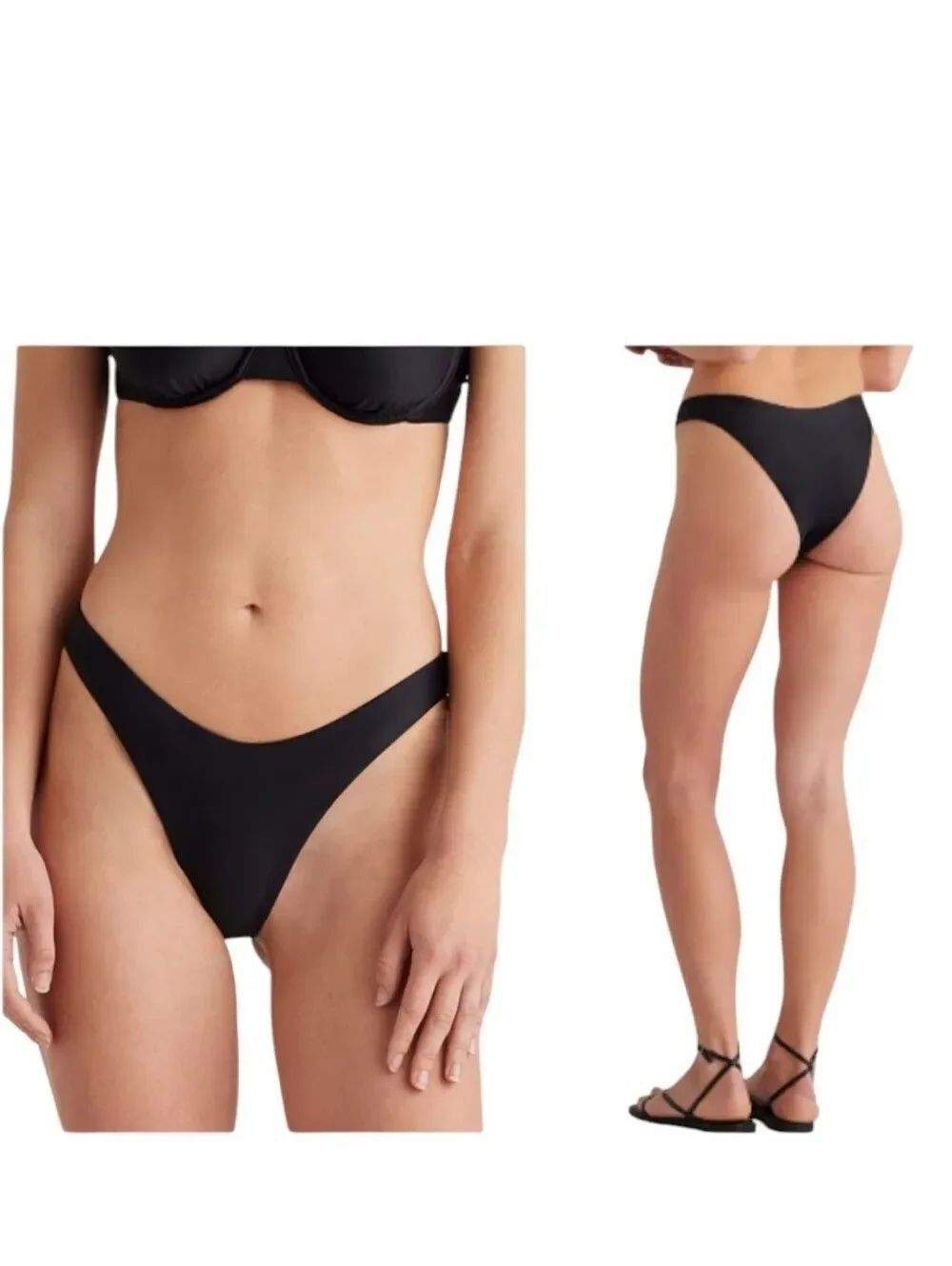 NWT Quince Italian High-Leg Bikini Bottom Black Size M
